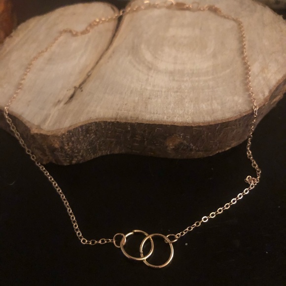 Handmade Brand New 2Hoop Gold Color Chain Necklace - Picture 2 of 3